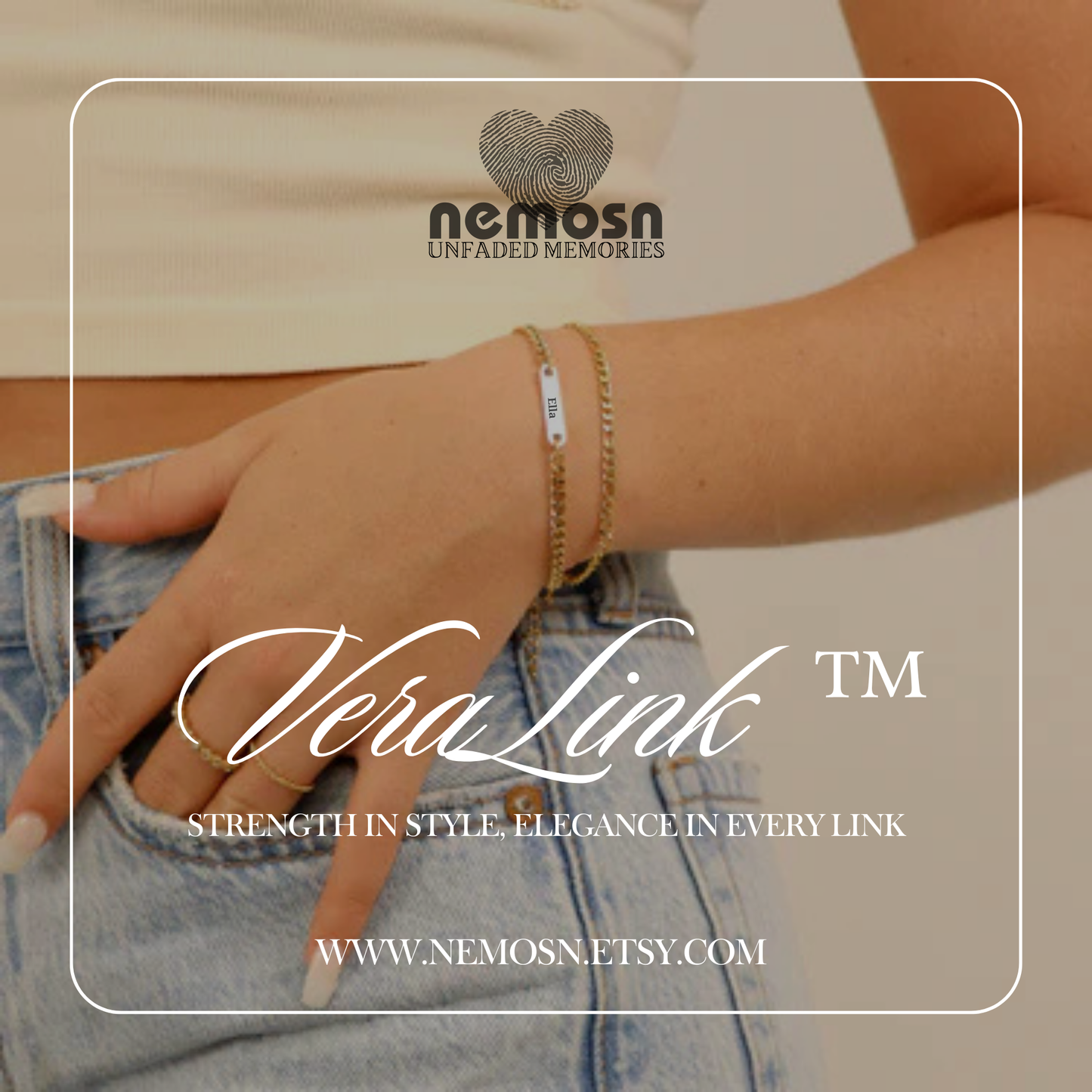 CurbLink™ Engravable Bar Bracelet – Personalized Name or Date Bracelet for Men & Women | Gold & Silver Chain | NEMOSN