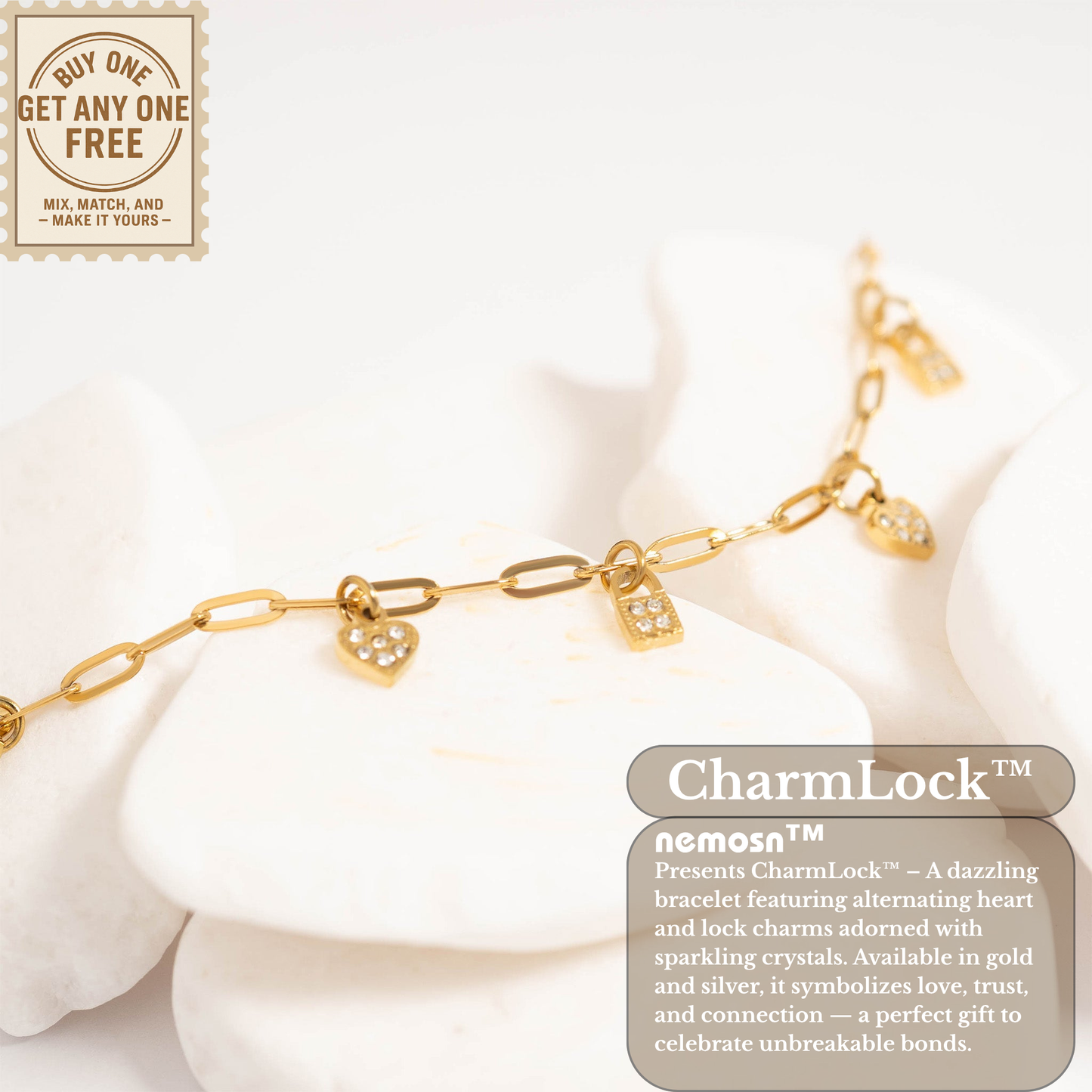 CharmLock™ 18K Gold & Silver Heart Lock Paperclip Chain Bracelet – Dainty Adjustable Love Charm Jewelry for Women
