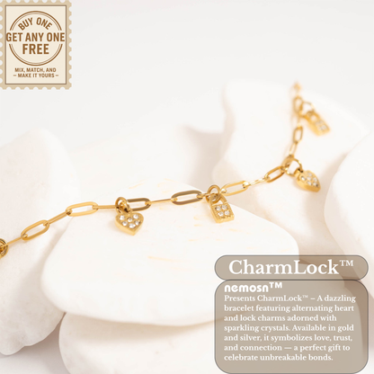 CharmLock™ 18K Gold & Silver Heart Lock Paperclip Chain Bracelet – Dainty Adjustable Love Charm Jewelry for Women
