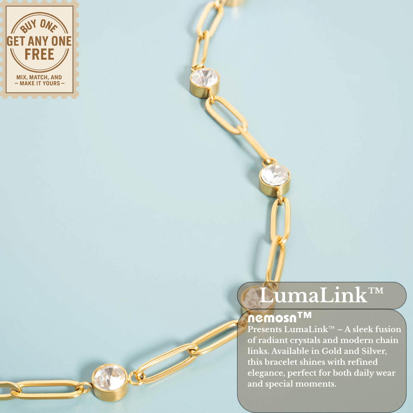 LumaLink™ Crystal Paperclip Chain Bracelet – Adjustable Gold & Silver Bracelet | Minimalist Everyday Jewelry Gift for Her
