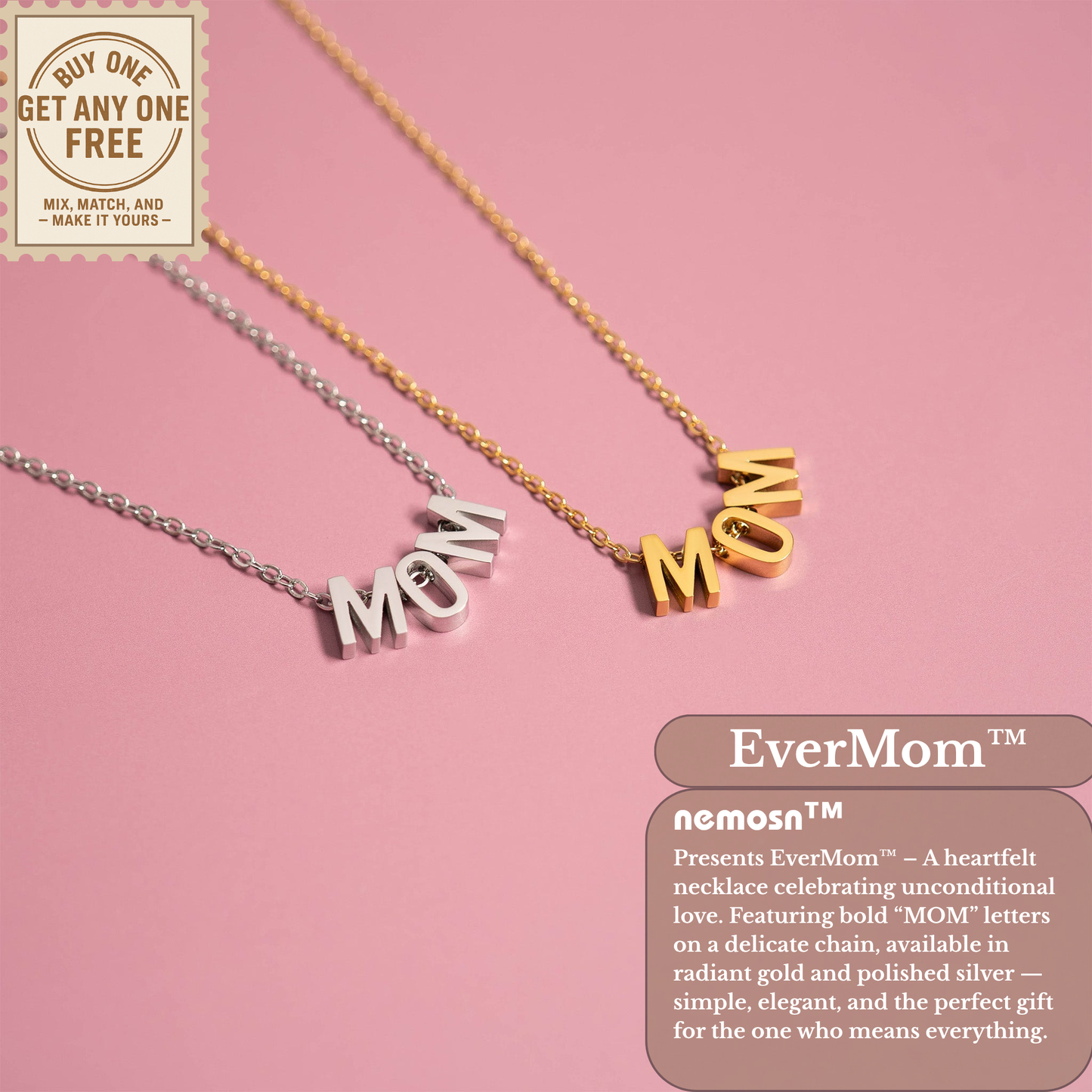 EverMom™ Minimalist MOM Letter Necklace | Meaningful Gift for Mothers | Gold & Silver