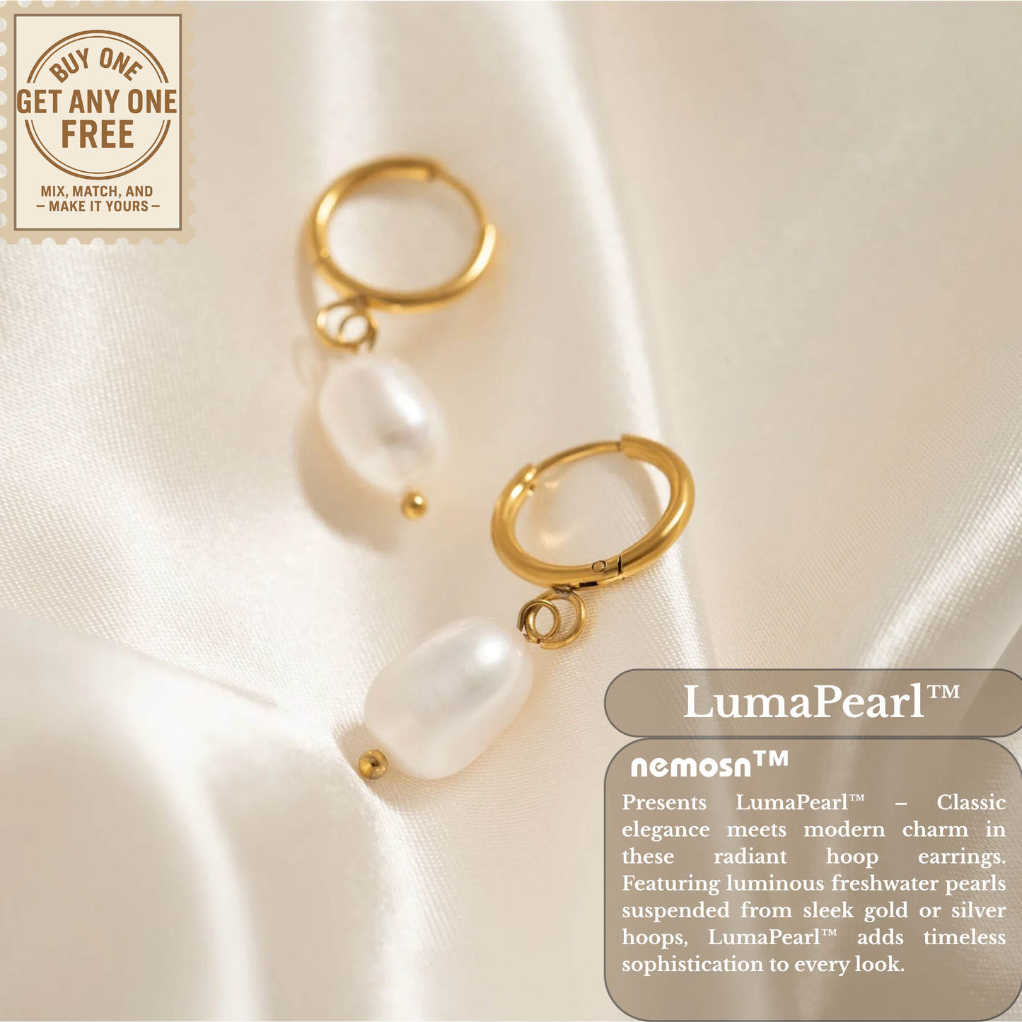 LumaPearl™ Classic Drop Pearl Hoop Earrings – 18K Gold & Silver Plated Minimalist Elegance | Nemosn™ Timeless Collection