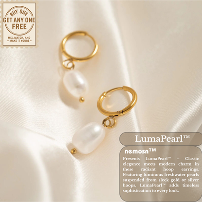 LumaPearl™ Classic Drop Pearl Hoop Earrings – 18K Gold & Silver Plated Minimalist Elegance | Nemosn™ Timeless Collection