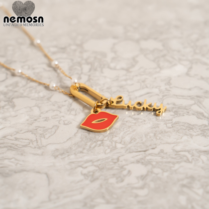 LushKiss™ – Red Enamel Lips Charm Pendant in Gold & Silver
