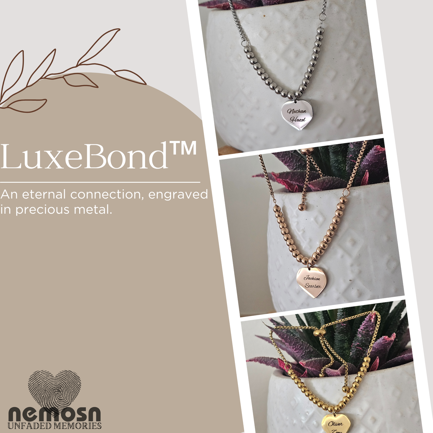 HeartLuxe™ – Custom Engravable Heart Charm Bracelet