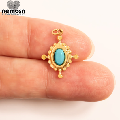 TurqLuxe™ – Oval Turquoise Pendant in 18K Gold & Silver Finish