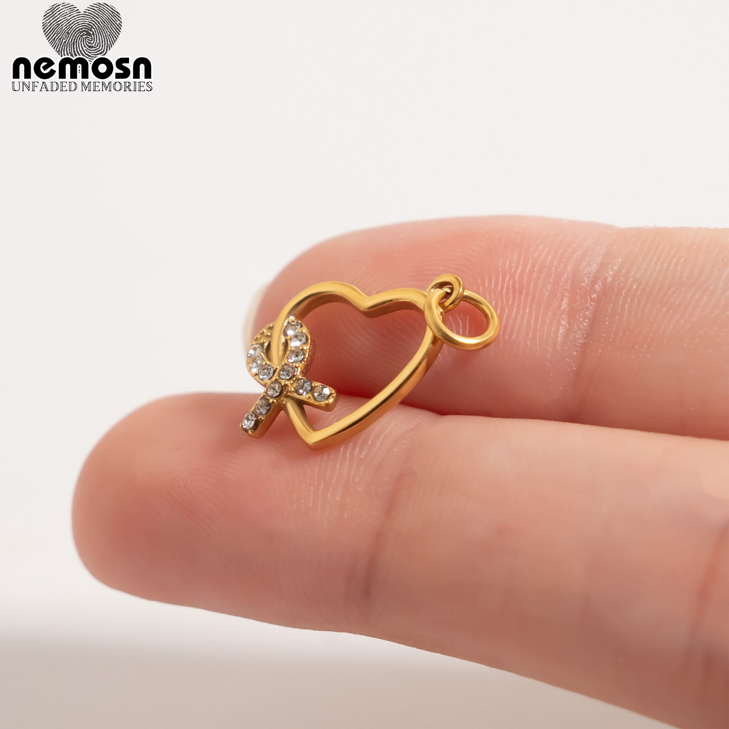 HeartHope™ – Crystal Awareness Ribbon Heart Charm in Gold & Silver