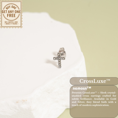 CrossLuxe™ Crystal Cross Stud Earrings – 18K Gold & Silver Plated Faith-Inspired Minimalist Jewelry for Women | Nemosn™ Grace Collection
