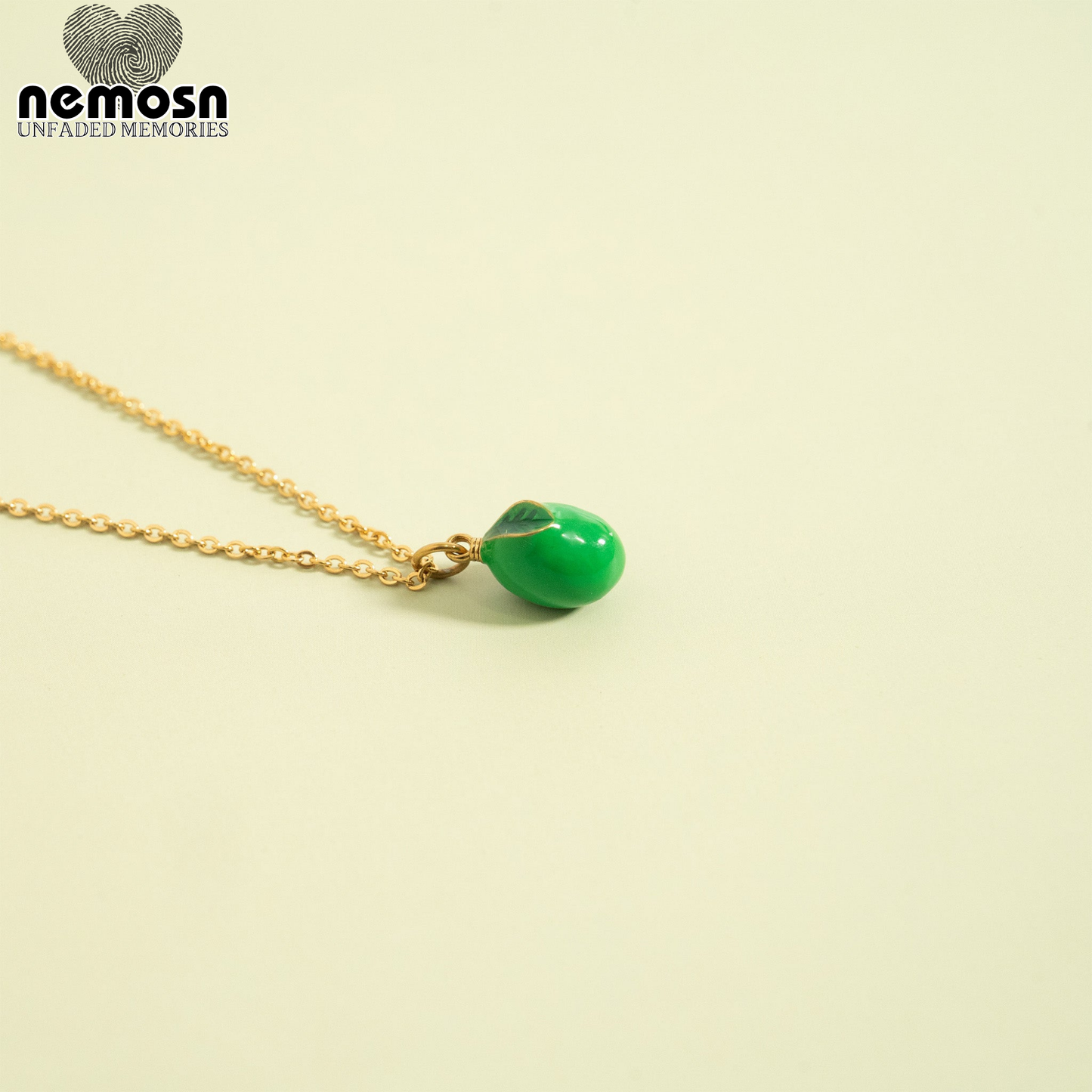 OliveGlow™ – Green Enamel Olive Pendant in Gold & Silver | Minimal Fruit Charm Necklace by Nemosn