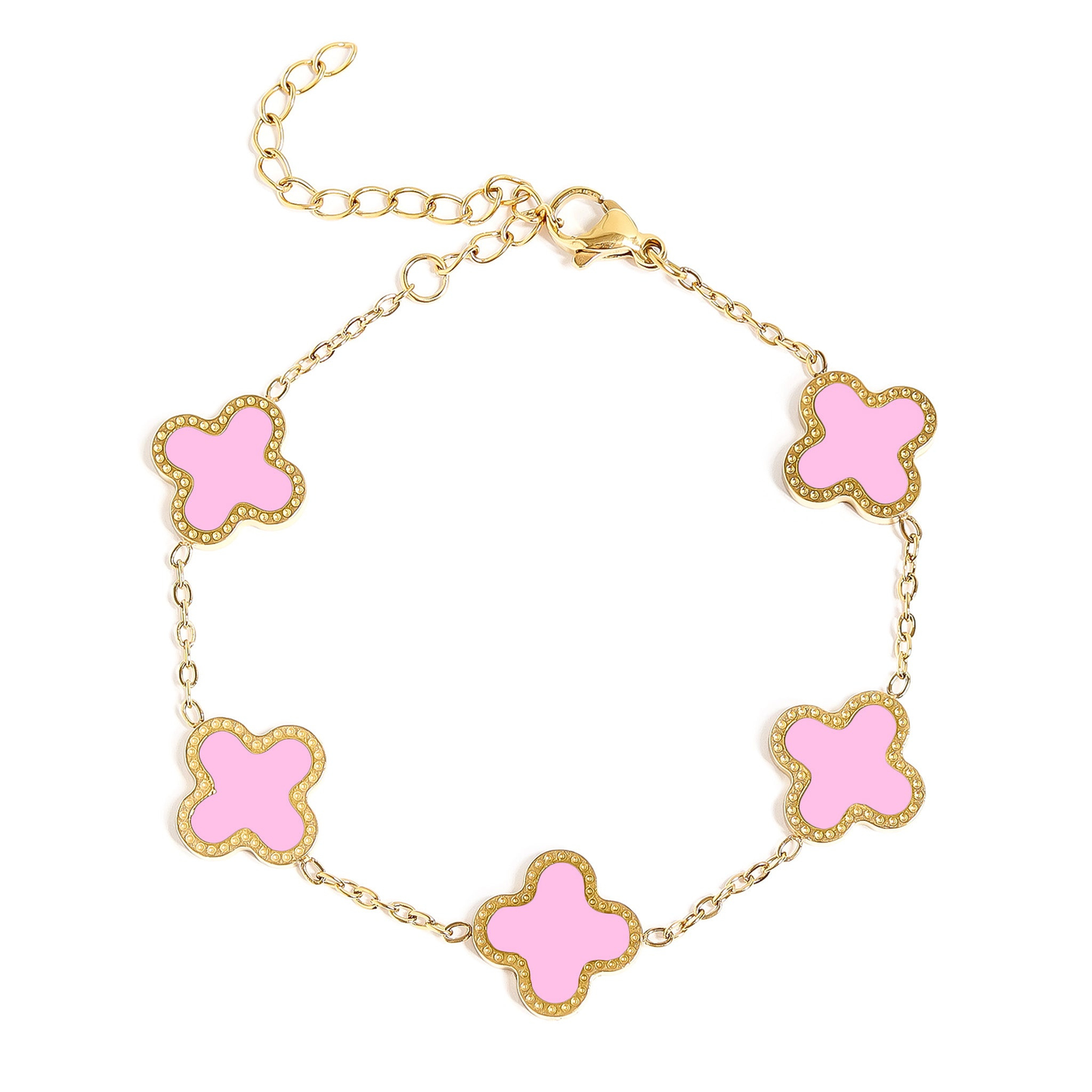 CloverGlow™ 18K Gold Clover Bracelet – Adjustable Lucky Charm Enamel Flower Jewelry for Women