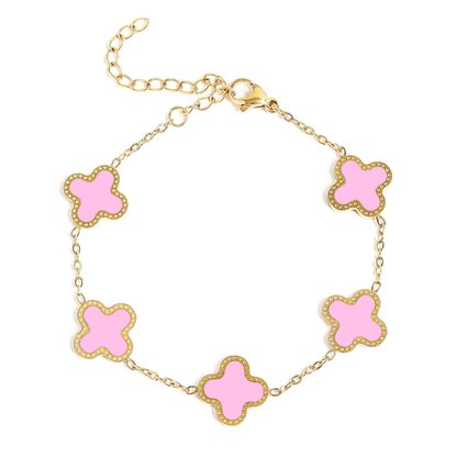 CloverGlow™ 18K Gold Clover Bracelet – Adjustable Lucky Charm Enamel Flower Jewelry for Women