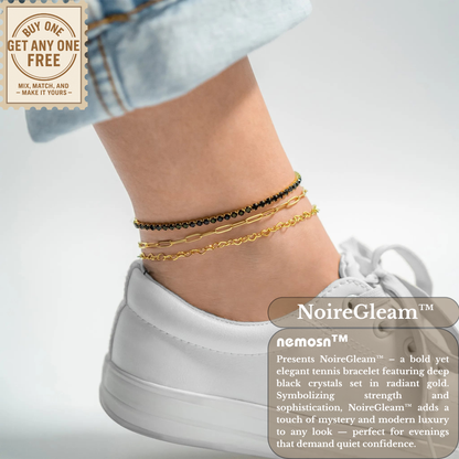 NoireGleam™ Black Crystal Tennis Bracelet / Anklet | Elegant Adjustable Gold Bracelet for Women