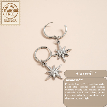 Starveil™ North Star Drop Earrings – 18K Gold & Silver Celestial Dangle Hoops with Crystal Center