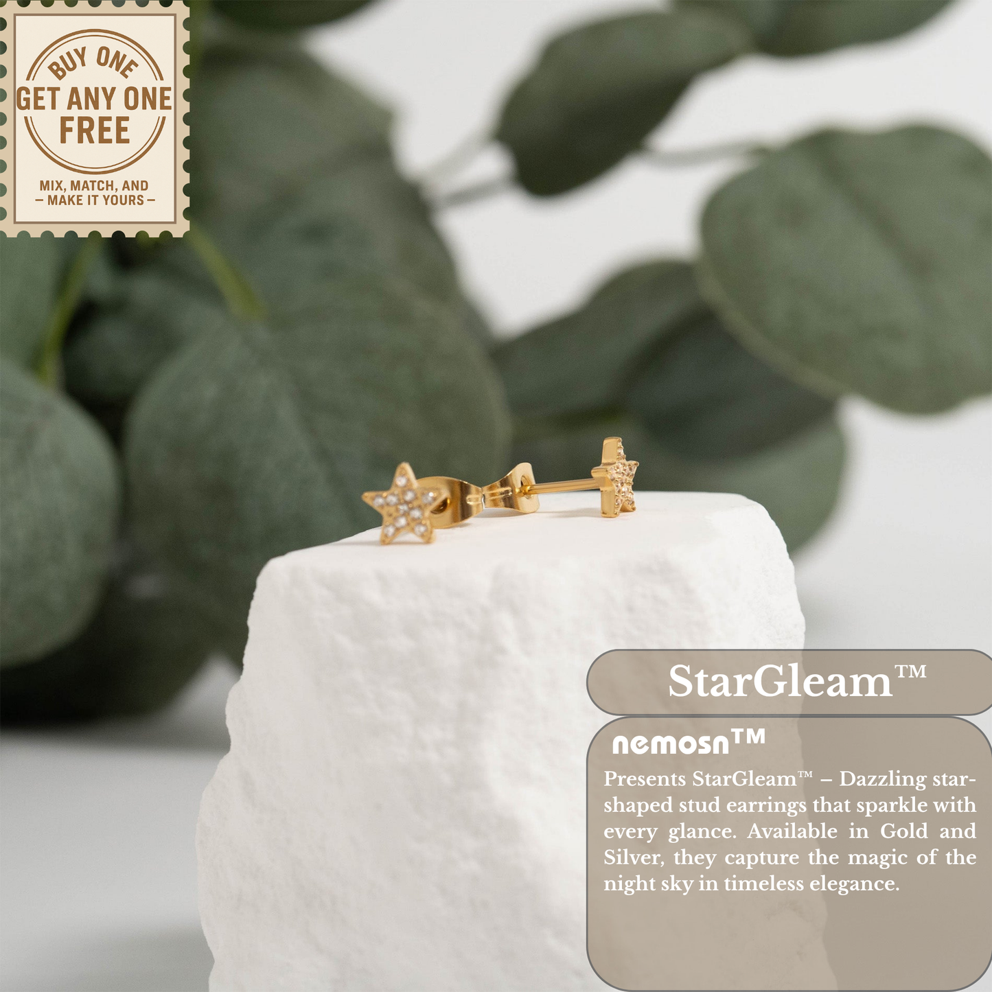 StarGleam™ Crystal Star Stud Earrings – 18K Gold & Silver Plated Dainty Sparkle Jewelry for Women | Nemosn™ Celestial-Inspired Collection