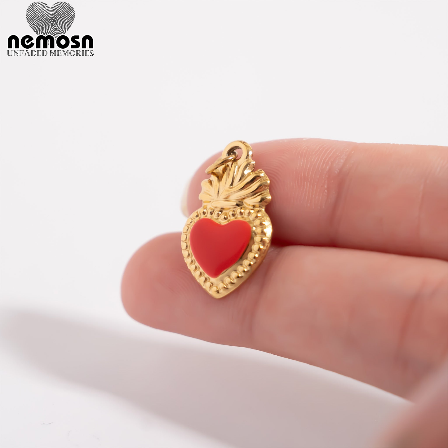 FlameHeart™ – Enamel Sacred Heart Charm Pendant in Gold & Silver