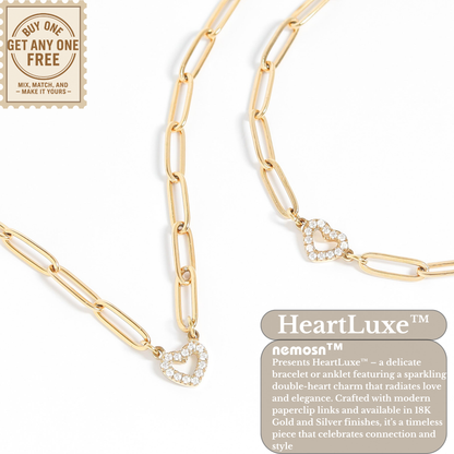 HeartLuxe™ 18K Gold & Silver Heart Paperclip Chain Bracelet – Dainty Adjustable Love Jewelry for Women