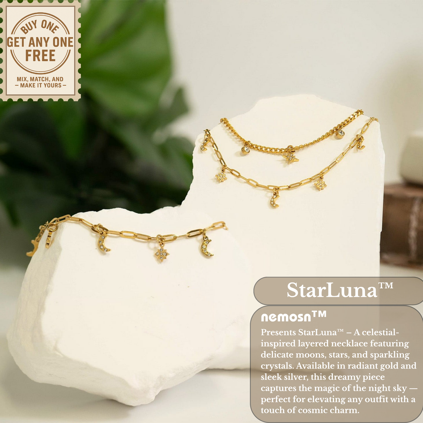 StarLuna™ Celestial Layered Necklace – Moon & Star Charm Constellation Design (Gold & Silver Options)