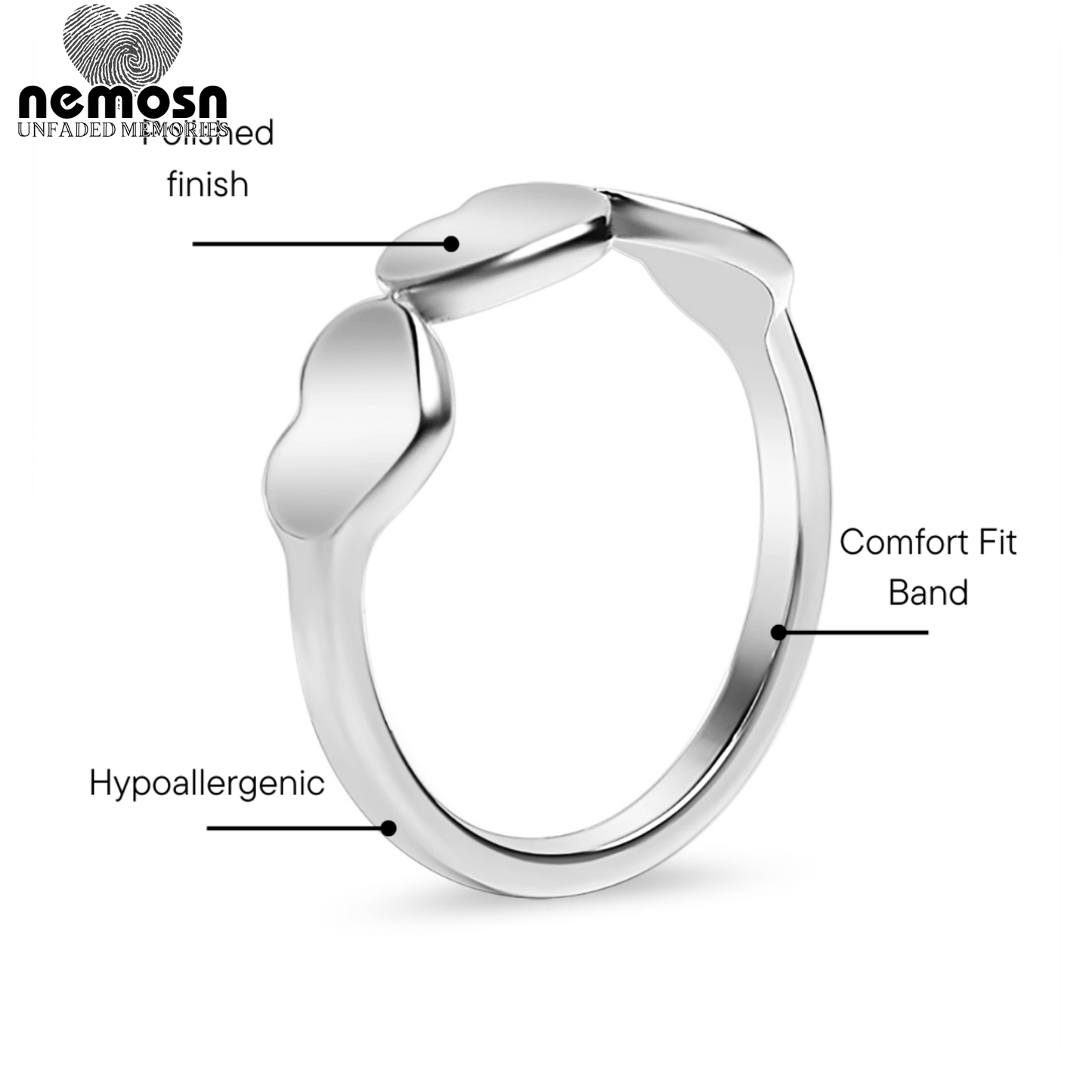 TriHeartGlow™ Engravable Triple Heart Ring – Personalized Initials Ring for Women | Available in Gold & Silver | NEMOSN