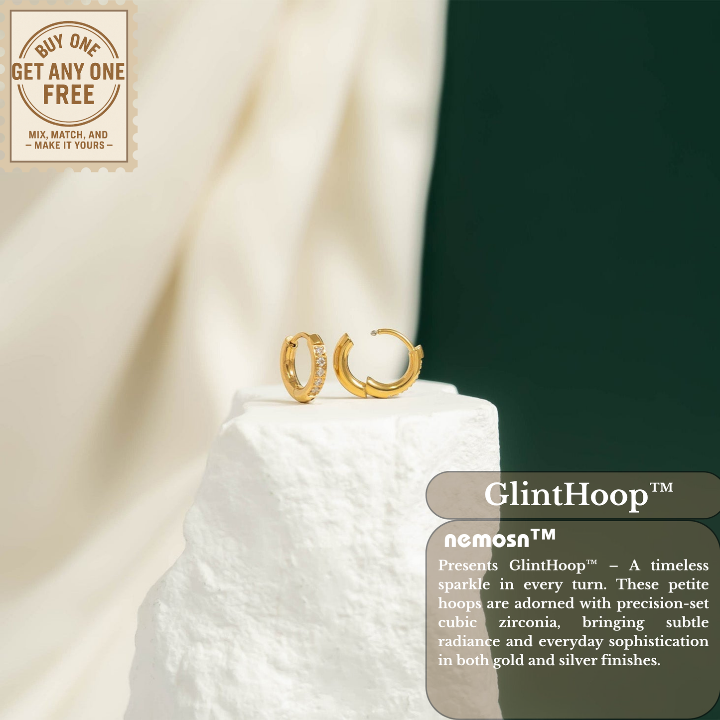 GlintHoop™ Classic Crystal Mini Hoops – 18K Gold & Silver Plated Elegant Everyday Earrings for Women | Nemosn™ Timeless Sparkle Collection