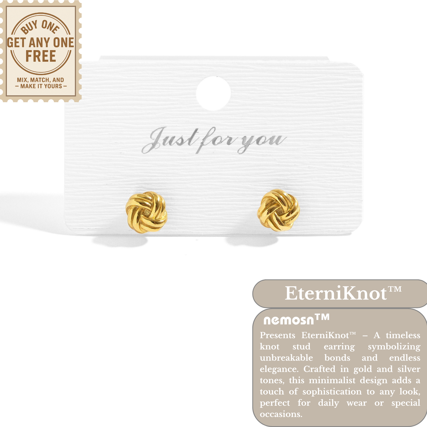 EterniKnot™ Love Knot Stud Earrings – 18K Gold & Silver Plated Symbolic Minimalist Jewelry for Women | Nemosn™ Eternal Bond Collection