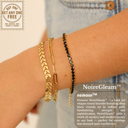 NoireGleam™ Black Crystal Tennis Bracelet / Anklet | Elegant Adjustable Gold Bracelet for Women