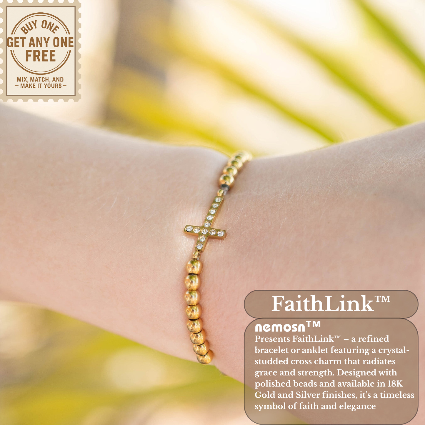 FaithLink™ Cross Beaded Bracelet – Gold & Silver Christian Bracelet | Everyday Wear Faith Jewelry Gift for Her
