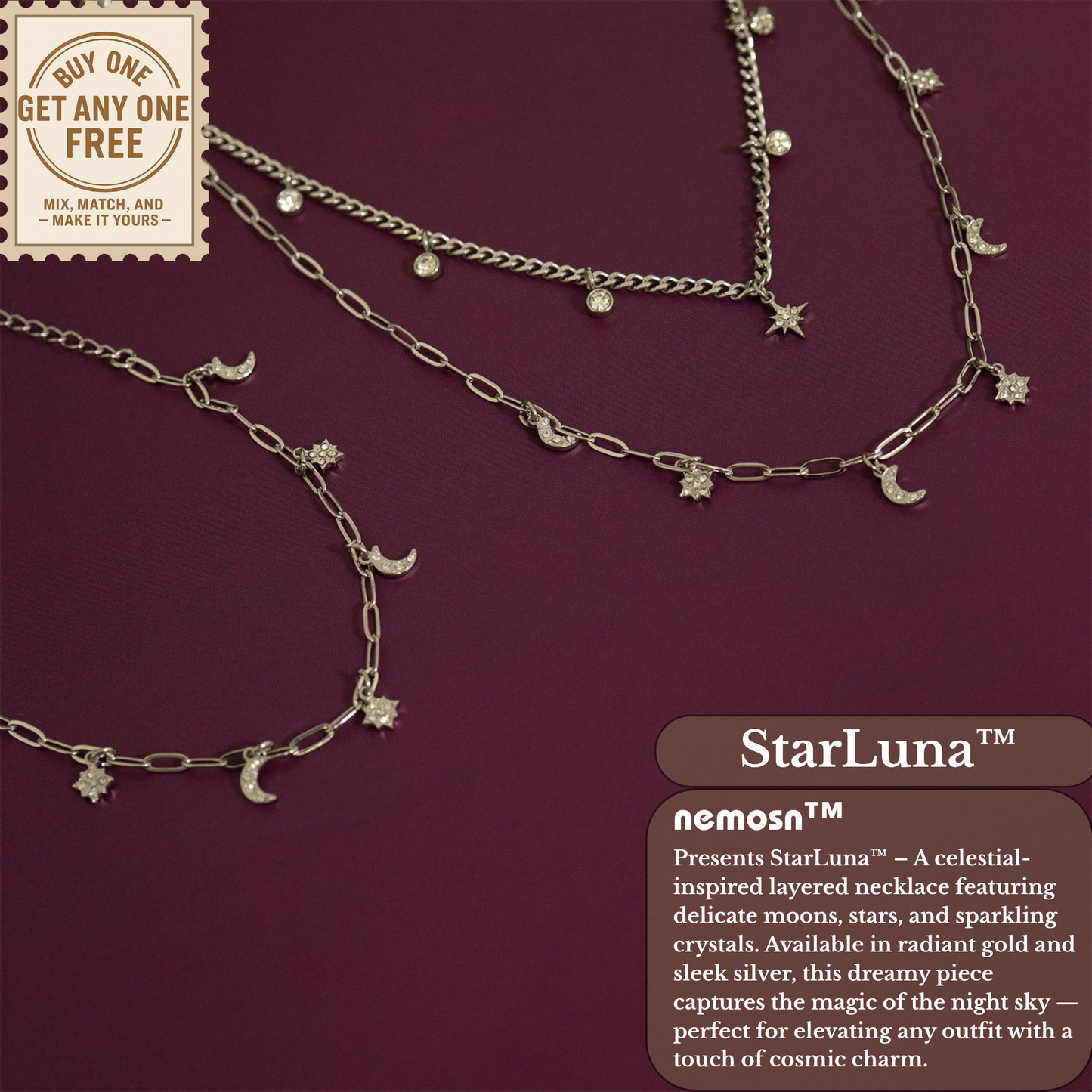 StarLuna™ Celestial Layered Necklace – Moon & Star Charm Constellation Design (Gold & Silver Options)