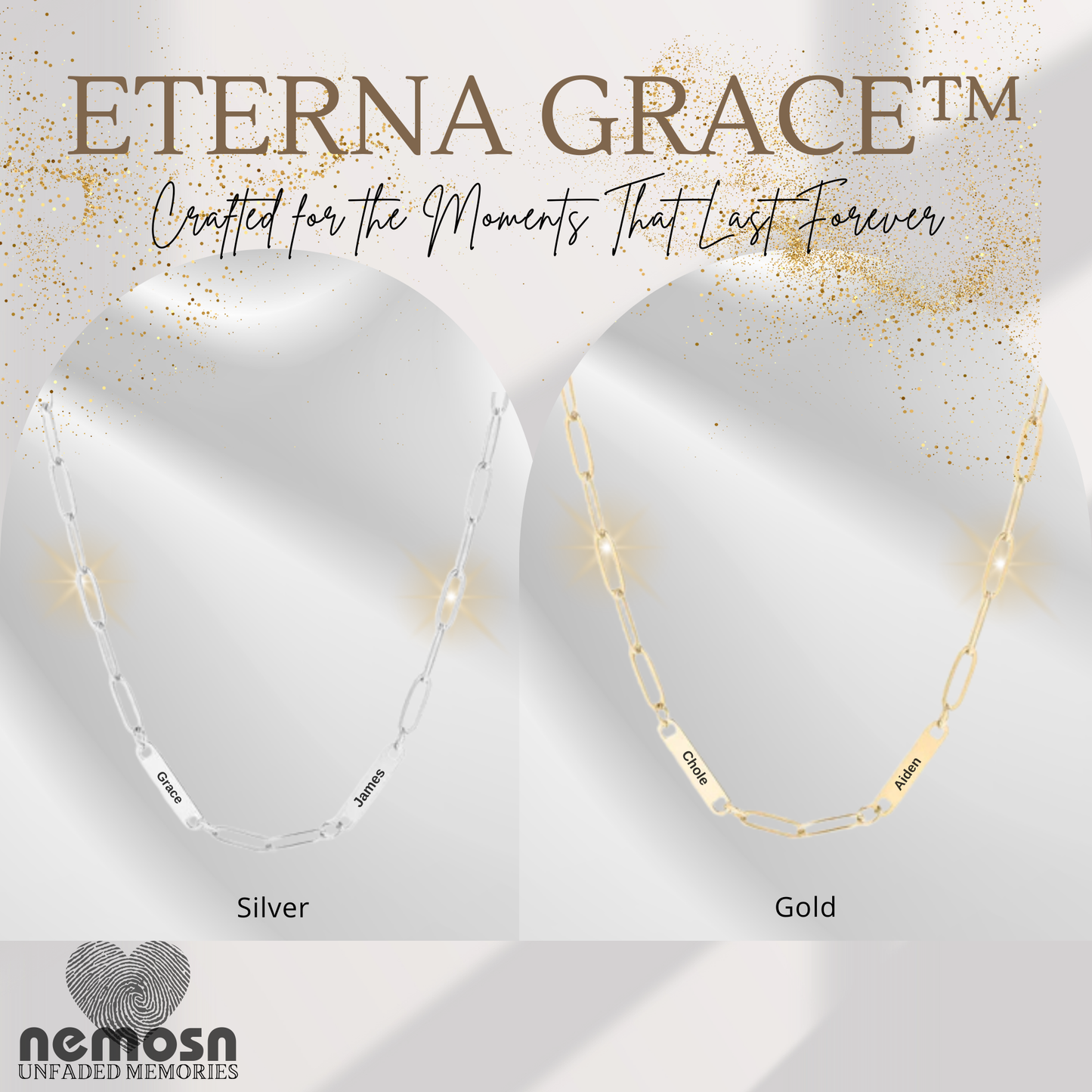 ChainLuxe™ Engravable Bar Necklace – Personalized Name or Date Necklace for Women | Gold & Silver Paperclip Chain | NEMOSN