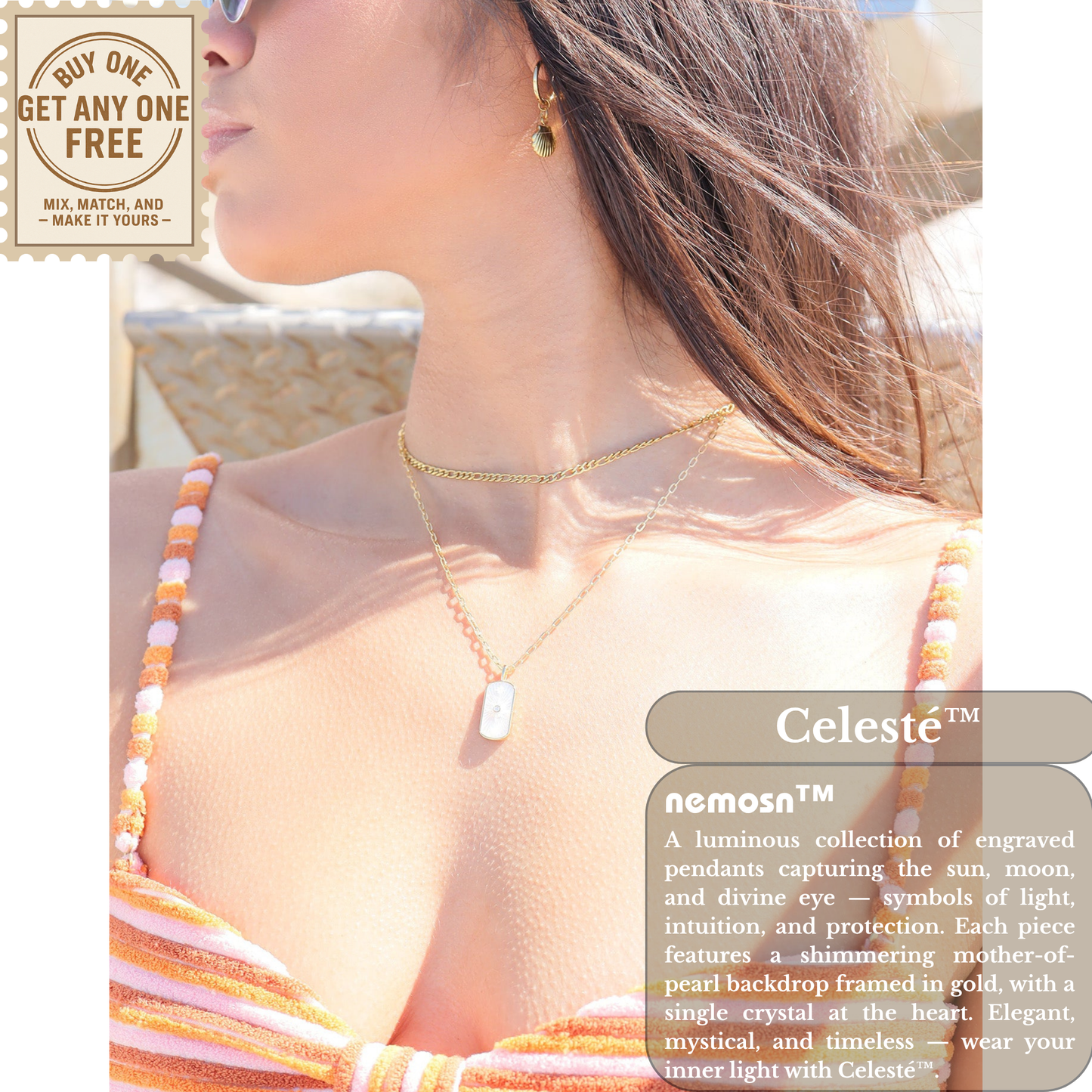 NovaCharm™ Celestial Pendant Necklace – Star & Moon, Sunburst, and Evil Eye Designs in 18K Gold | Nemosn™ Radiance Collection
