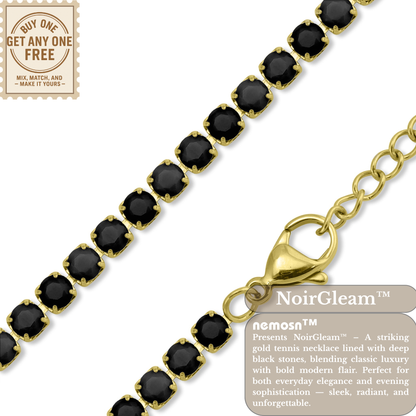 NoirGleam™ Gold Black Crystal Tennis Necklace | Luxury Gold Necklace for Women & Men