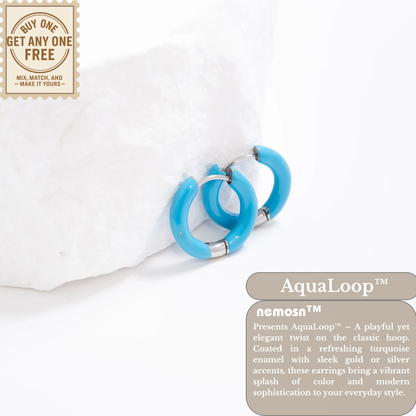 AquaLoop™ Vibrant Enamel Hoop Earrings – Ocean Blue 18K Gold & Silver Plated Hoops | Nemosn™ Coastal Chic Collection