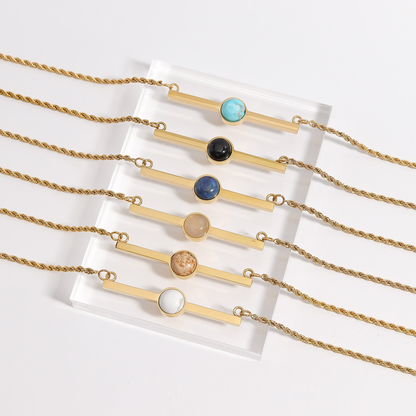 GemBar™ Minimalist Gemstone Bar Necklace | Natural Stone Pendant Jewelry in Gold & Silver