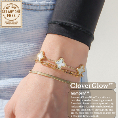 CloverGlow™ 18K Gold Clover Bracelet – Adjustable Lucky Charm Enamel Flower Jewelry for Women