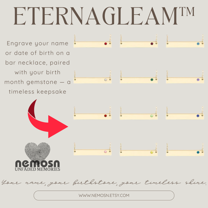 BirthGlow™ Gold Birthstone Engravable  Necklace – Personalized Name or Date Bar Bracelet with Monthly Gemstone | Custom Jewelry by NEMOSN