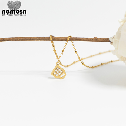 BrewGleam™ Pendant – 18K Gold & Silver Stainless Steel Coffee Cup Charm with CZ Stones | Coffee Lover, Everyday Shine Jewelry by Nemosn