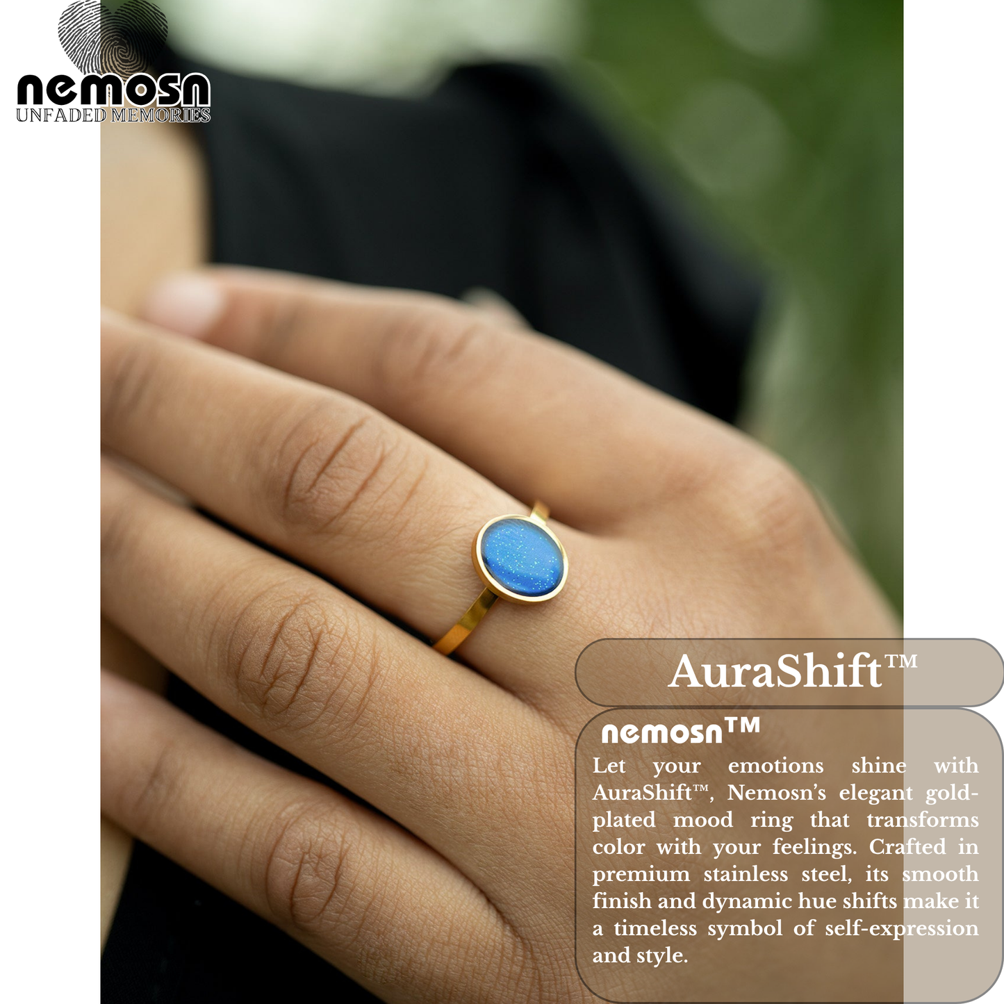 AuraShift™ Gold Mood Ring – Color Changing Stainless Steel Emotion Ring