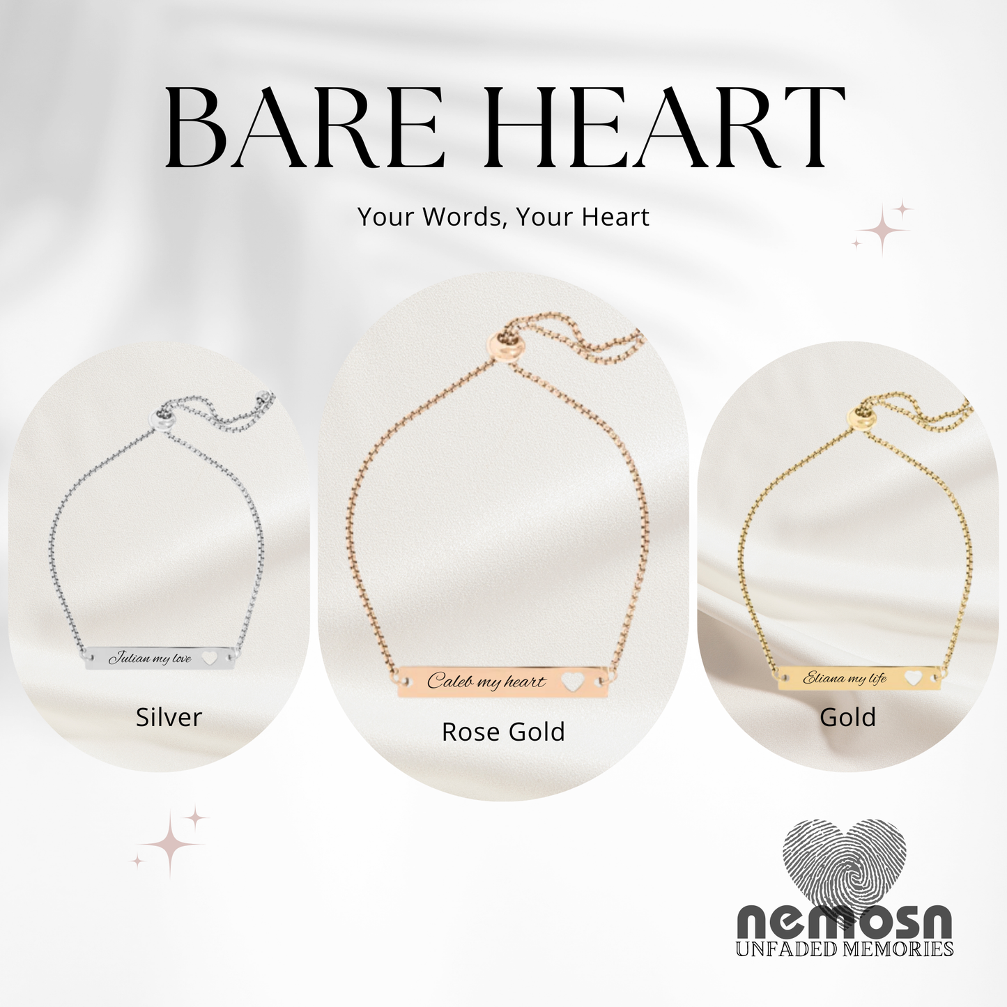 HeartBound™ Engravable Bar Bracelet – Personalized Name or Date Bracelet with Cutout Heart | Adjustable Gold, Rose Gold & Silver | NEMOSN