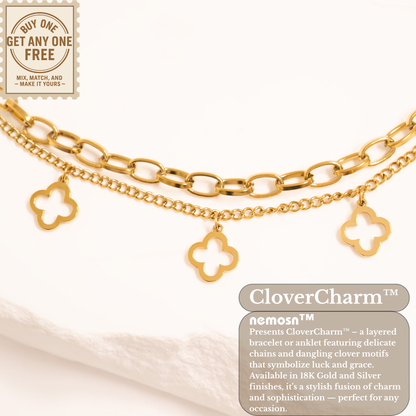 CloverCharm™ Layered Clover Bracelet – Adjustable Gold & Silver Chain Bracelet | Elegant Everyday Jewelry Gift for Her