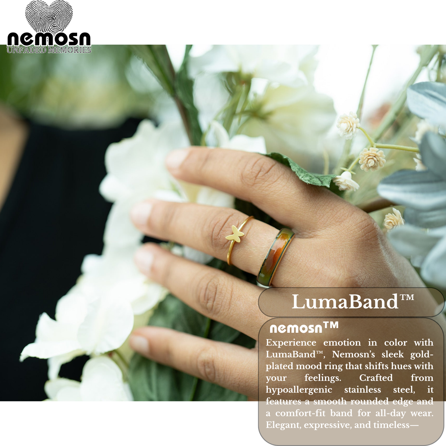 LumaBand™ Gold Mood Ring – Color Changing Stainless Steel Comfort Fit Ring