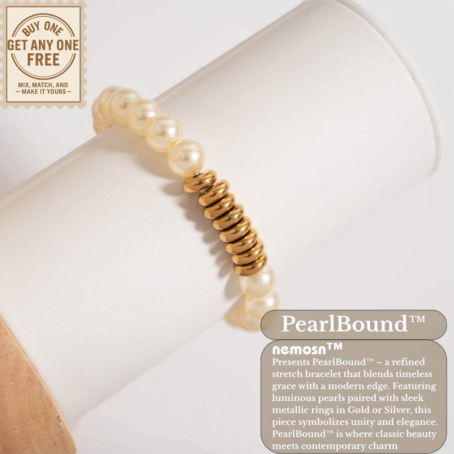 PearlBound™ Elegant Faux Pearl Bracelet | 18K Gold / Silver Accent | Waterproof, Tarnish-Free | Timeless Minimal Style