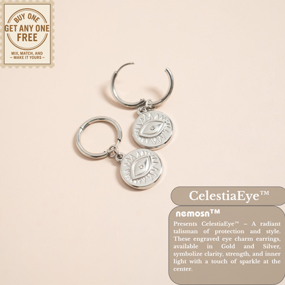 CelestiaEye™ Evil Eye Drop Earrings – 18K Gold & Silver Protection Charm Hoops with Crystal Center