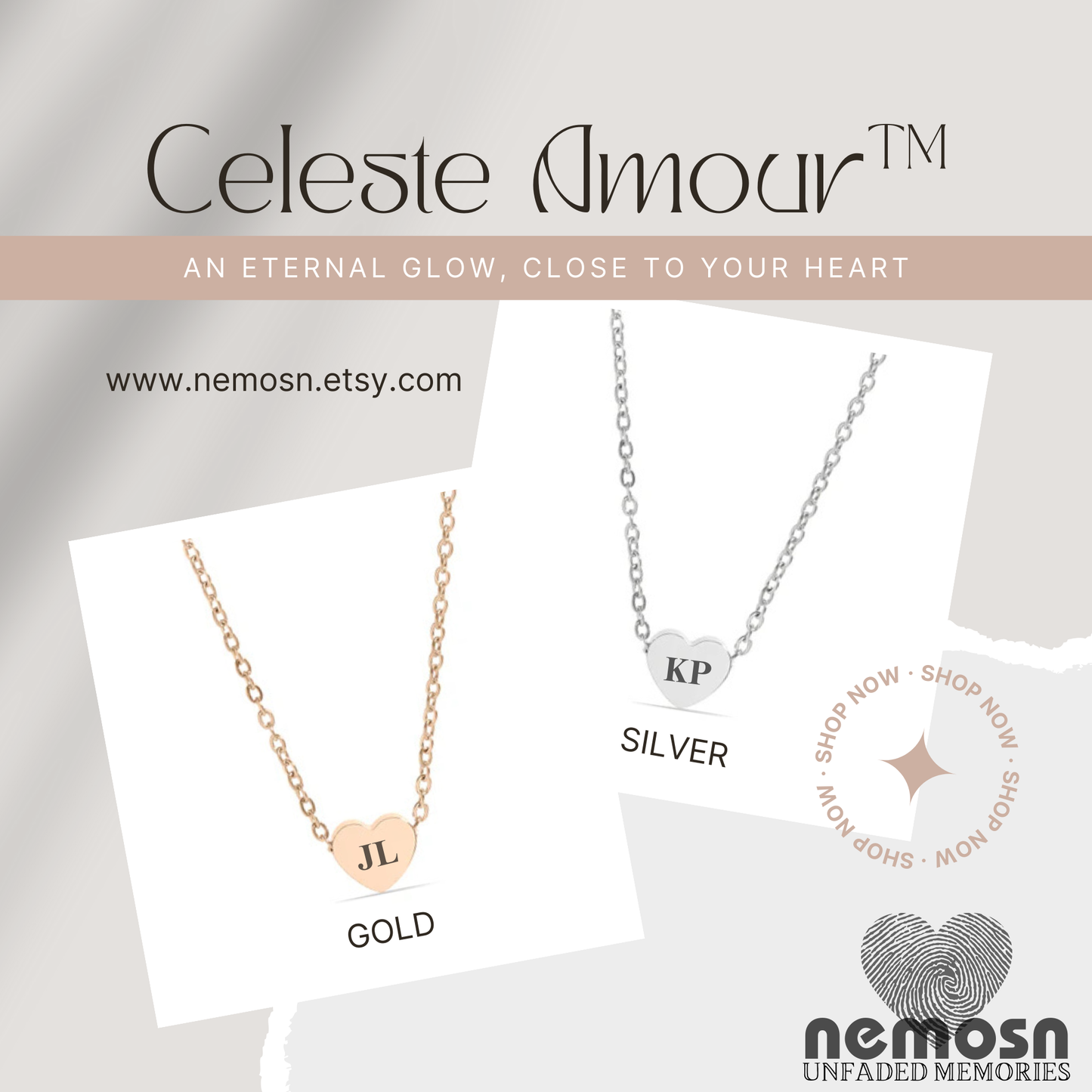 HeartGleam™ Engravable Heart Necklace – Personalized Initial Pendant for Women | Minimalist Gold & Silver Chain | NEMOSN