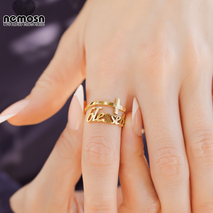 FaithLume™ — Blessed Cross Ring in Polished Gold & Silver