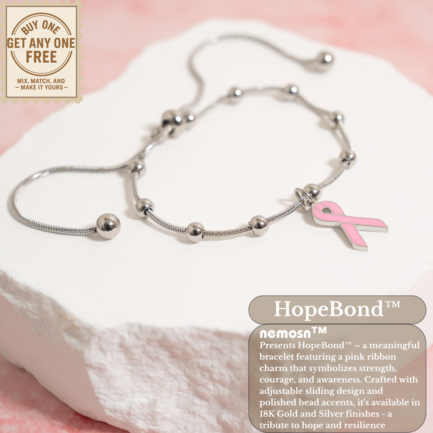 HopeBond™ Awareness Ribbon Adjustable Bracelet – Support, Strength & Solidarity (Gold & Silver Options)