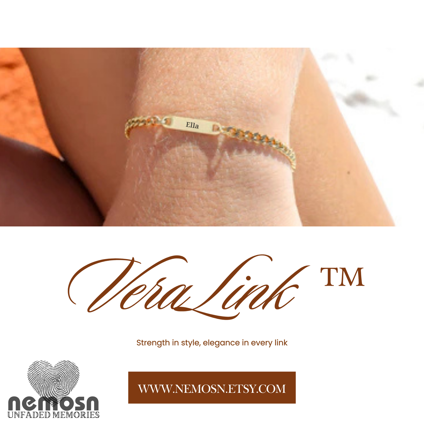 CurbLink™ Engravable Bar Bracelet – Personalized Name or Date Bracelet for Men & Women | Gold & Silver Chain | NEMOSN