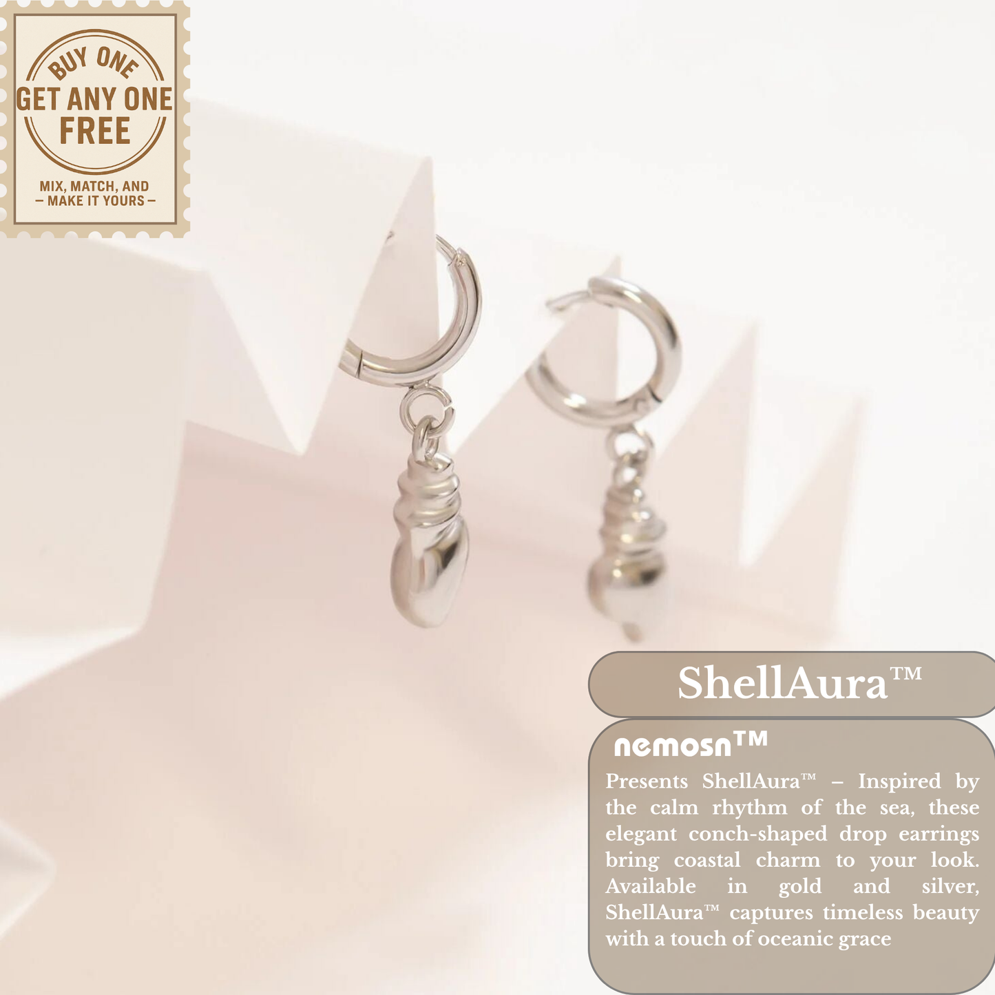 ShellAura™ Coastal Charm Hoop Earrings – 18K Gold & Silver Plated Seashell Dangle Jewelry | Nemosn™ Ocean-Inspired Collection