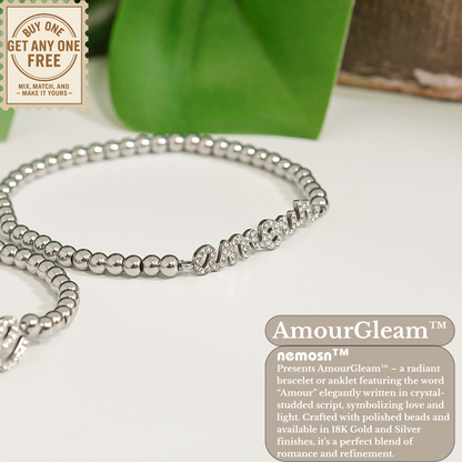 AmourGleam™ 18K Gold & Silver Beaded “Amour” Bracelet – Stretch Fit Minimalist Love Jewelry for Women