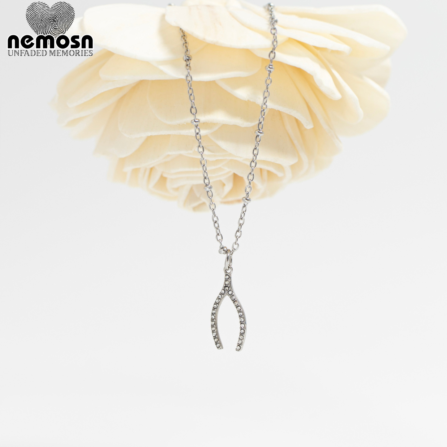 WishGleam™ Pendant – 18K Gold & Silver Stainless Steel Wishbone Charm with CZ Stones | Luck, Hope & Positivity Jewelry by Nemosn