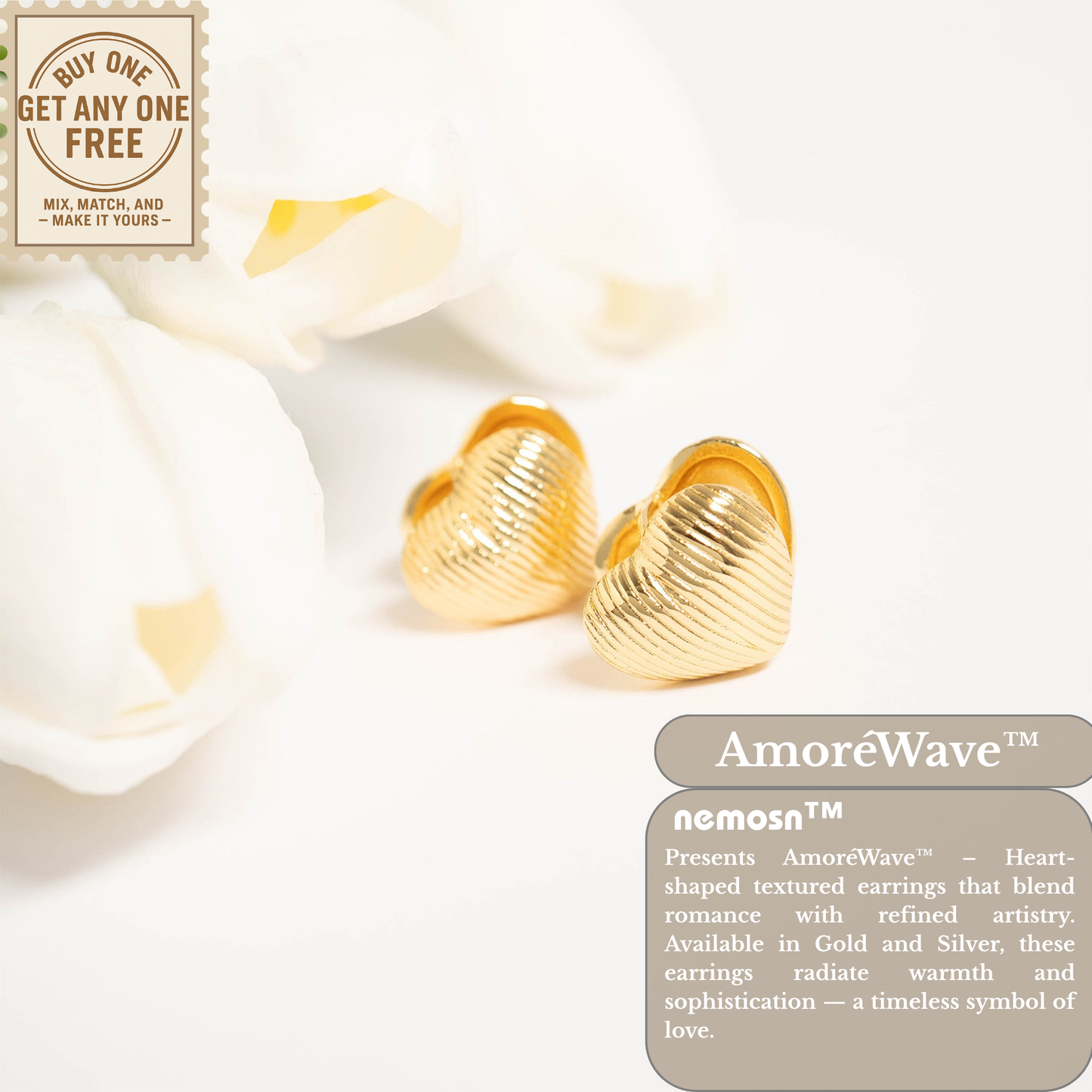 AmoréWave™ Textured Heart Hoop Earrings – 18K Gold & Silver Plated Romantic Jewelry for Women | Nemosn™ Elegant Gift for Every Moment