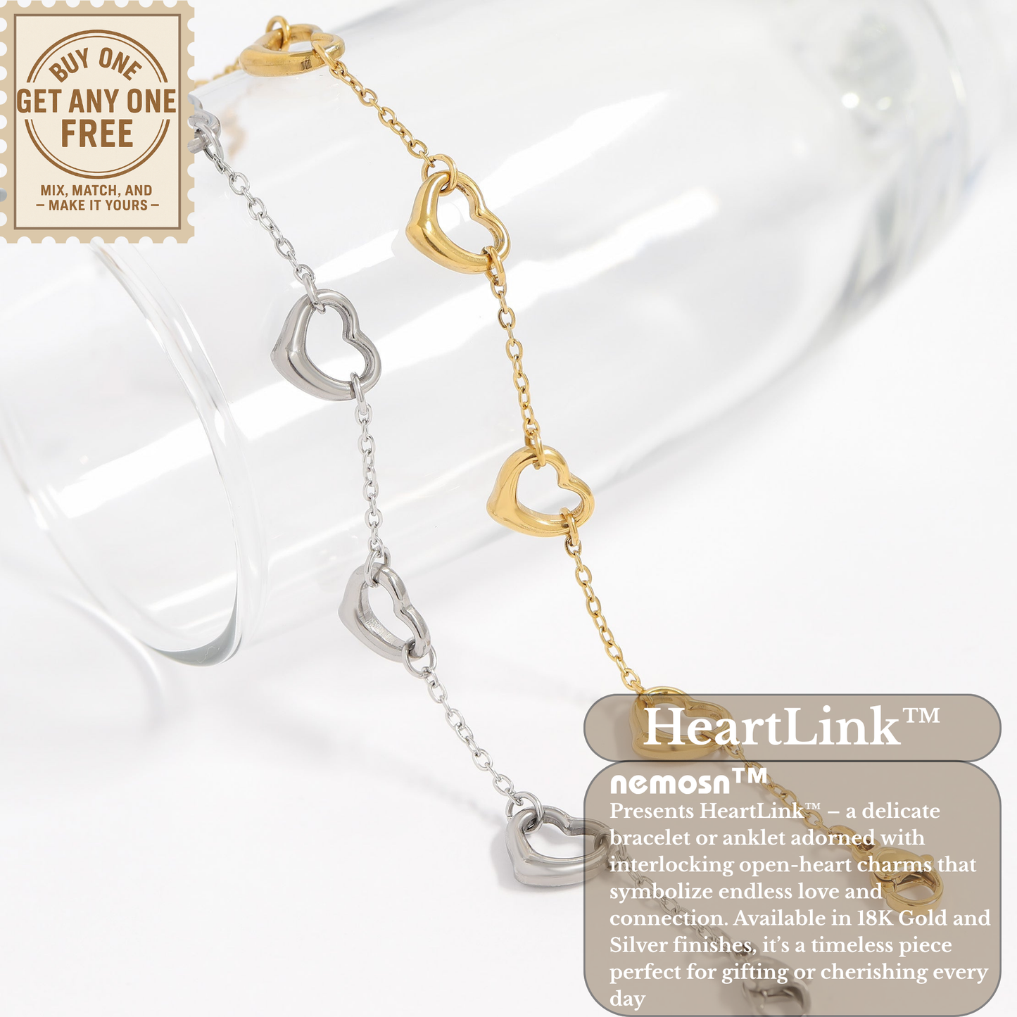 HeartLink™ Linked Heart Chain Bracelet – Adjustable Gold & Silver Bracelet | Romantic Minimalist Jewelry Gift for Her
